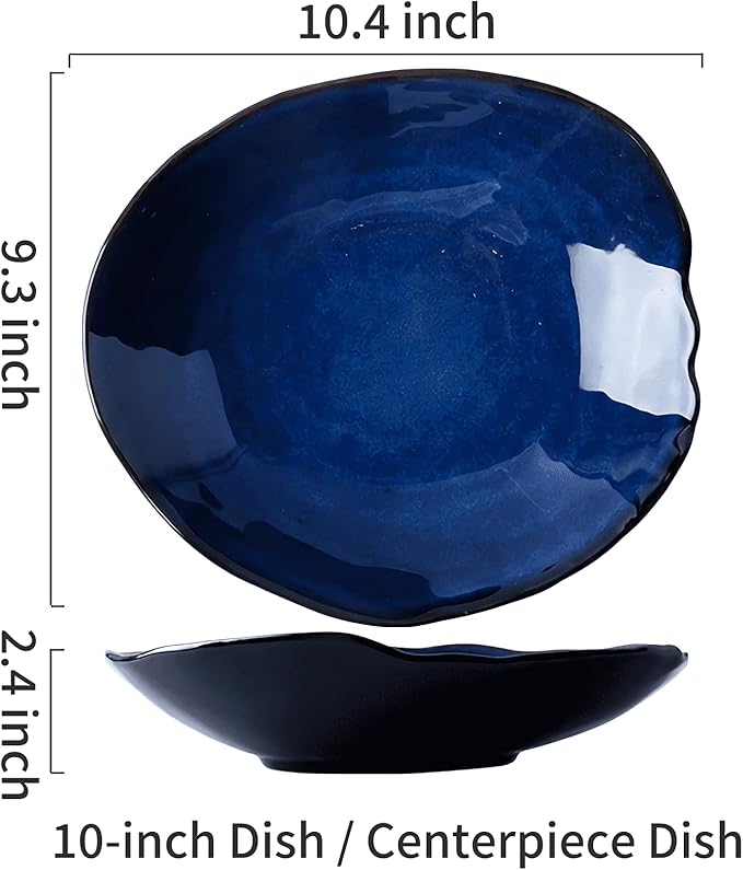 Ceramic Decorative Bowl, 10" Blue Reactive Glaze Pottery Bowl, Decorative Fruit Bowl Centerpiece for Coffee Table, Catchall Key Bowl for Entryway, Modern Home Decor (10'' Dish)