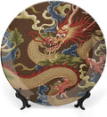 Dragon Gold Oriental Style Asian Ceramic Decorative Plate of 6", 7", 9", 10", Personalized Ceramic Display Plate, Wedding Kitchen Decorations Home, 1 Plate with 1 Display Stand