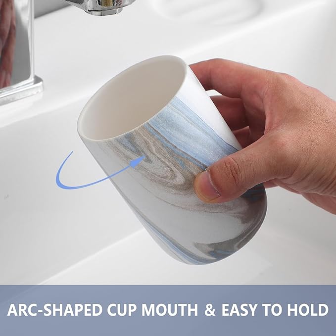 Blue Marble Toothbrush Holders - 2 Ceramic Toothbrush Holders for Bathrooms Toothbrush Toothpaste Holders Set, Bathroom Tumbler Cups Reusable Toothbrush Mouthwash Cup, Bathroom Counter Organizer.
