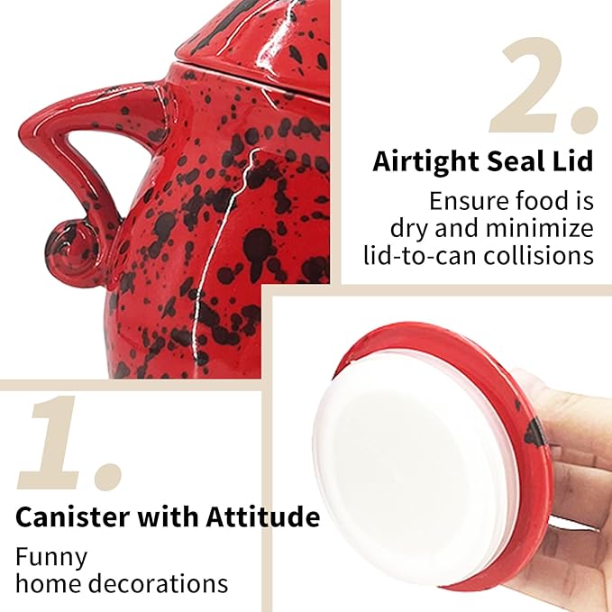 Ceramic Canister with Attitude 28oz, Spice Jars with Airtight Seal Lid for Food Storage, Red Decorative Kitchen Container for Coffee Beans, Tea, Sugar, Salts, Spice and More (800ml)