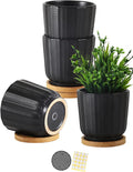 OMAYKEY 4.5 Inch Plant Pots with Saucer, Ceramic Black Planters Pots with Drainage Hole and Mesh Pads for Succulent, Cactus, Herbs - 4 Packs(Plant Not Included)