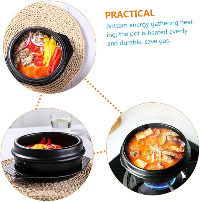 Alipis Heat Resistant Ceramic Casserole Dish Korean Stone Pot for Household Cooking Smooth Surface with Double Ears for Safe Handling Uniform Heat Distribution Easy to Clean and Gas