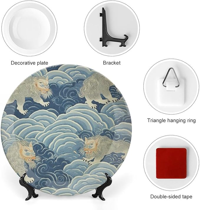 Blue Tibet Tiger Fashion Plates for Display Wedding Home Supplies Household Display Holiday Party Decorations Customize Gifts for Men Women Wedding, 6", 7", 9", 10"
