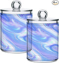 MNSRUU 4 Pack Qtip Holder Organizer Dispenser Liquid Shiny Blue Bathroom Containers Bathroom Vanity Storage Canister Apothecary Jars for Cotton Swabs/Pads/Floss