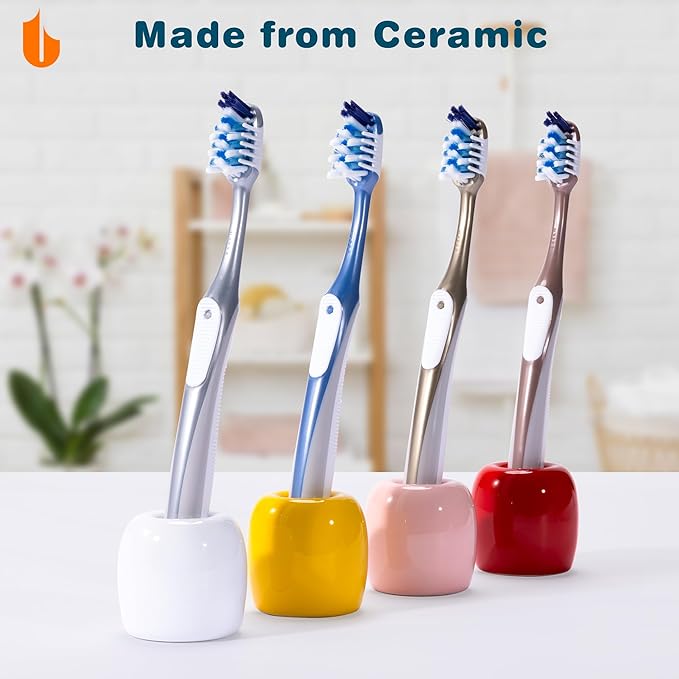 Urbanstrive Ceramic Toothbrush Holders for Bathrooms, Sleek Tooth Brush Holder Toothbrush Stand Tooth Brushing Holder, Portable Bathroom Accessories Organizer, Red, 2 Pack