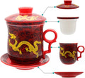 PLESIU Yuhytop Groye Tea Talent Porcelain Tea Cup with Infuser Lid and Saucer Sets - Chinese Jingdezhen Ceramics Coffee Mug Teacup Loose Leaf Tea Brewing System for Home Office
