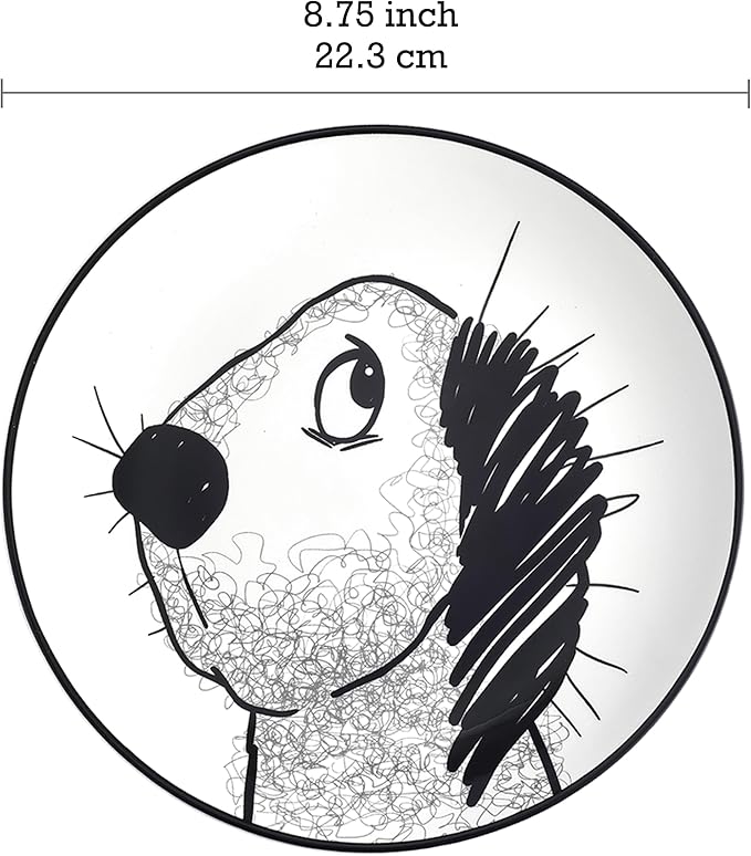 Bico Doodle Pawtrait Salad Plates Set of 4, 8.75 Inch Ceramic Dessert Plates for Salad, Appetizer, Side Dishes, Microwave and Dishwasher Safe, Gift for Housewarming and Thanksgiving
