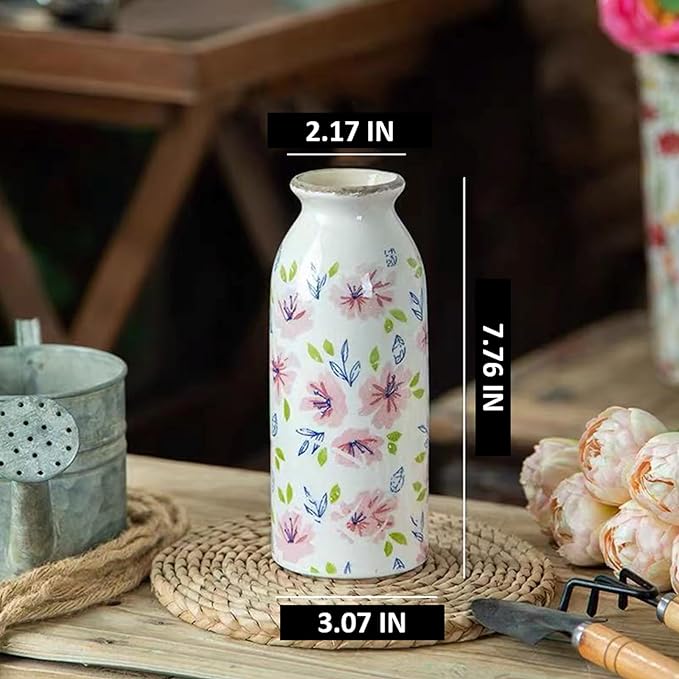Vintage Ceramic Small Vase Rustic Farmhouse Vase Boho Vases Home Decoration for Your Kitchen Bedroom Office Bathroom & Shelf Centerpiece Table Decorative,Chinoiserie Vases 7.8 Inch