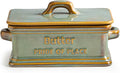 Butter Dish with Lid, Ceramic Butter Holder Container Large Butter Dish for Countertop Farmhouse Decor for Mother's Day, Butter Keeper for East West Coast Butter, Green