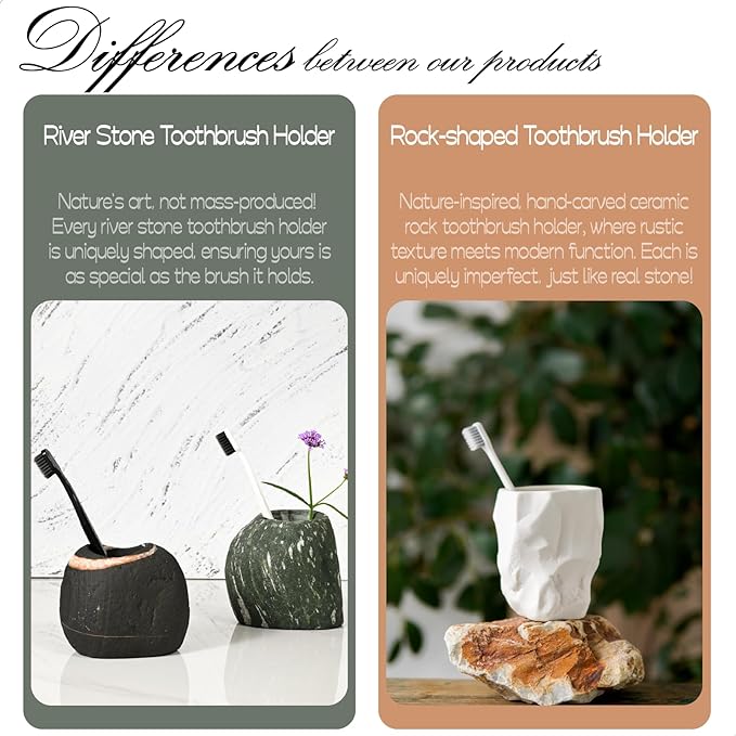 2 Pack Hand-Sculpted Stone-Look Ceramic Toothbrush Holder, Matte White Tumbler for Bathroom Countertop, Natural Pen Holder or Makeup Brush Organizer