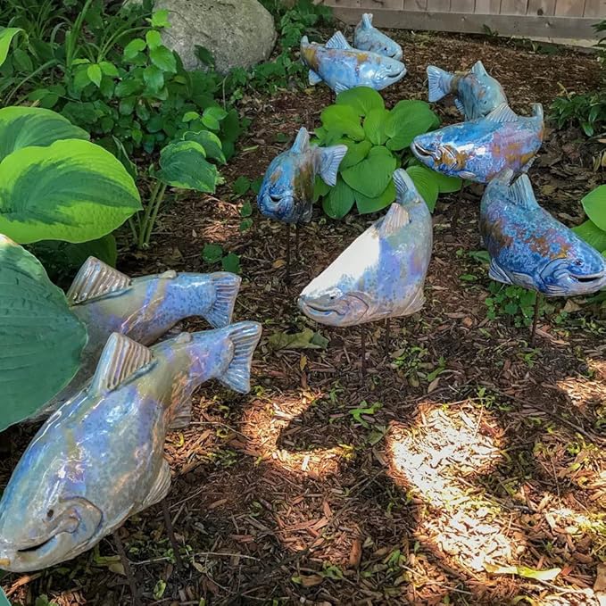 3PCS Koi Fish Decor Garden, Garden Koi Fish Sculptures Ceramic with Stake, Garden Koi Resin Crafts, for Outdoor Pond, Patio Decor, Backyard and Kitchen Decoration(Color:F)