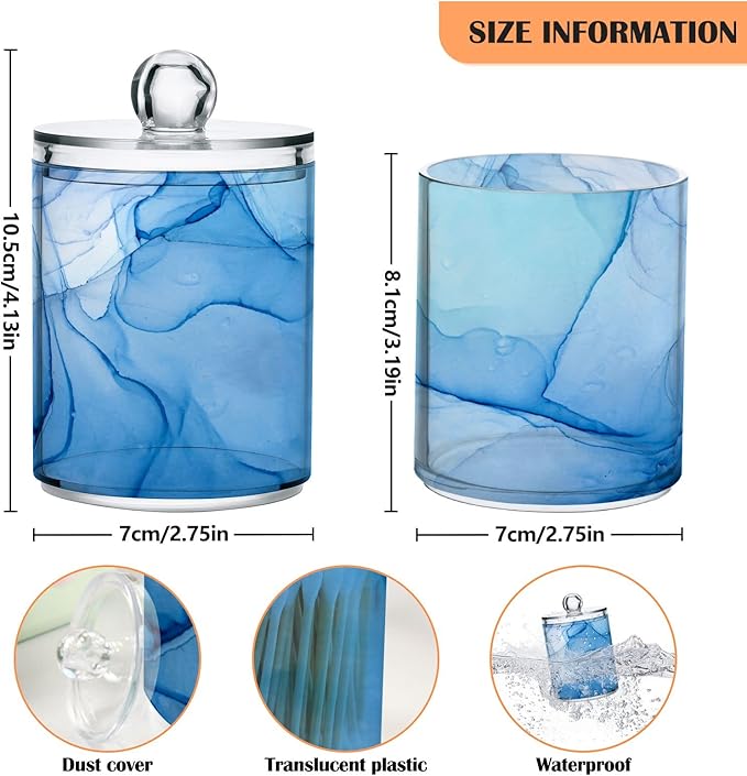 MNSRUU 4 Pack Qtip Holder Organizer Dispenser Blue Marble Fluid Art Bathroom Containers Bathroom Vanity Storage Canister Apothecary Jars for Cotton Swabs/Pads/Floss