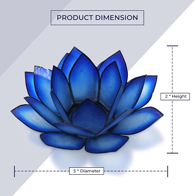 Om Gallery Capiz Shell Lotus Flower Decor Tealight Candle Holder for Serene Ambiance - Handmade Decorative Candle Holders for Meditation, Yoga, and Relaxation, Blue Lagoon