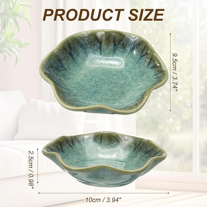 uxcell Candle Holder Plates, 4 Inch Ceramic Candle Tray Tealight Incense Holder Dish Candlestick for Tea Light Aromatherapy Wedding Rustic Vintage Home Decor, Lotus Leaf Green