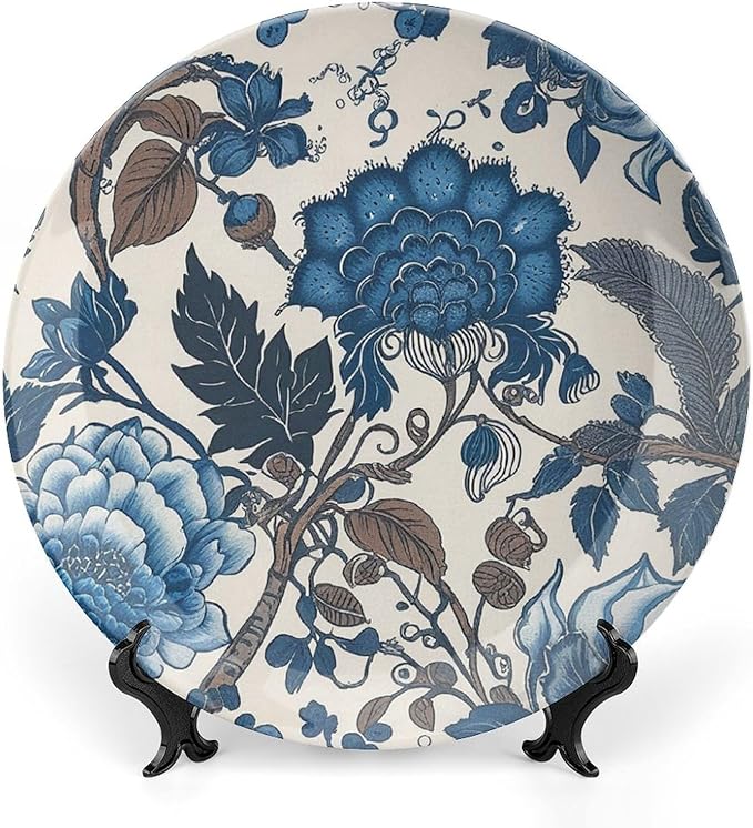 Chinoiserie Blue Flowers Decorative Plate for Display Hamptons Floral Table Wall Supplies Kitchen Festival Holiday Party Decorations Customize Gifts for Men Women Wedding, 6", 7", 9", 10"
