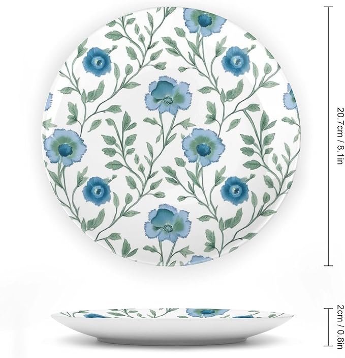 Blue Mughal Flower Decorative Plate, Customize Dinner Plates for Wedding Kitchen Housewarming Gifts Decor, 1 Plate with 1 Display Stand Art Decorations for Home Office