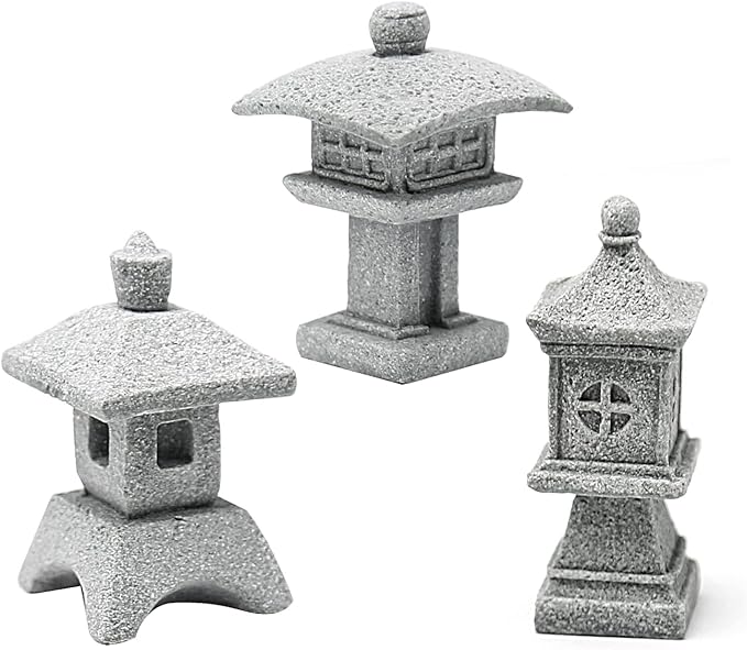 3pcs Miniature Pagoda Statues Japanese Style Pagoda Lantern Asian Decor Square Chinese Pagoda Statue for Zen Garden Indoor Outdoor Decor Micro Rockery Landscape Kit