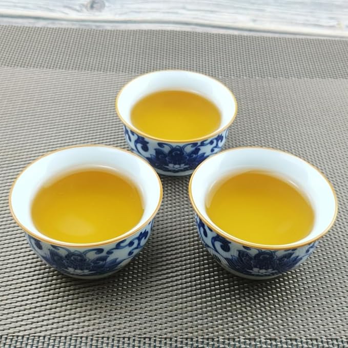 Chinese Handmade Kungfu Tea Cup 60 ml,Bone China Blue and White Tea Cups Set of 12,Ceramic Tea Mugs Without Handles,Best Gift（Lotus）