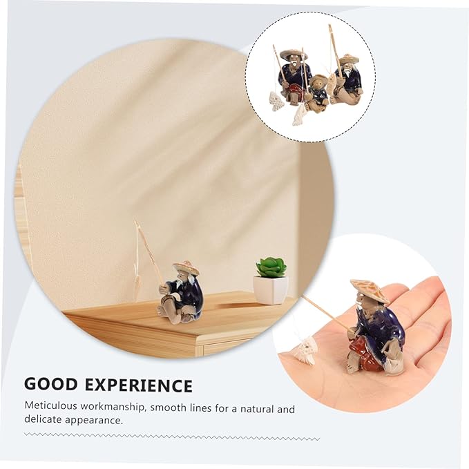 Mikikit 12pcs Miniature Fisherman Figurines Ceramic Old Man Statues for Garden Decor Bonsai and Aquariums Realistic Fishing Models for Landscape and Zen Gardens