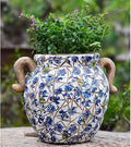 GZHERVICES Magnesium Oxide Sculpture Planter, Hand Painted Imitation Blue & White Floral Porcelain Ceramic Decorative Flowerpot, with Drainage Hole, Garden Pots Chinese Asian Design