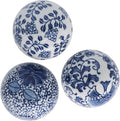 Kesywale Set of 3 Blue & White Porcelain Orbs Decorative Balls Ceramic Spheres for Centerpiece Bowl, Tray or Basket Decor 3 Inch Diameter (A)