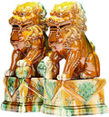 Chinese Style Sculpture Ceramic Lions Pair Home Decorations Asian Art Desktop Feng Shui Ornaments Tricolor Yellow