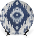 Navy Blue Grey Ikat China Plates of 6", 7", 9", 10", Customize Ceramic Ornaments Dessert Plates, Table Display Decorations Housewarming Gifts, with Display Stand And Hook Up