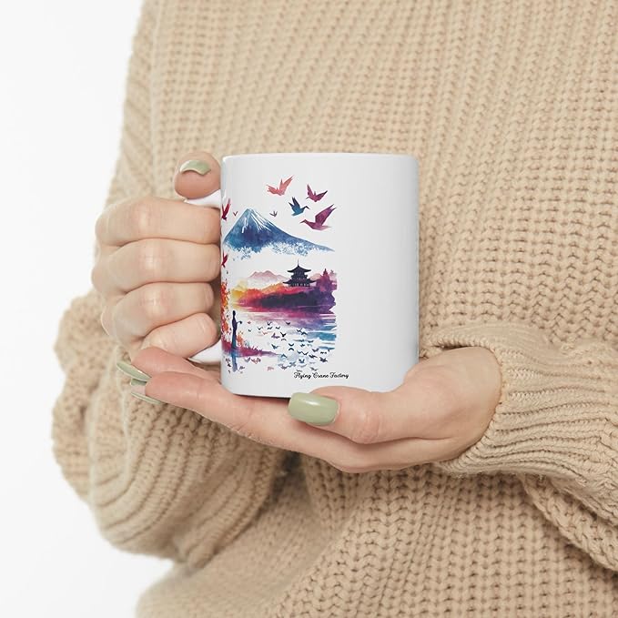Origami Crane Mug, Japanese Kawaii Kimono Cup, Asian Culture Tea Coffee Gift, Popular Japan Ceramic Tumbler, Japanese