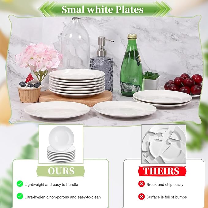Ceramic Dessert Plates Set of 16, 6 Inch White Appetizer Plates, Round Small Plate for Cake Snacks, Porcelain Serving Plate for Appetizers, Microwave Oven and Dishwasher Safe (16 Pcs)