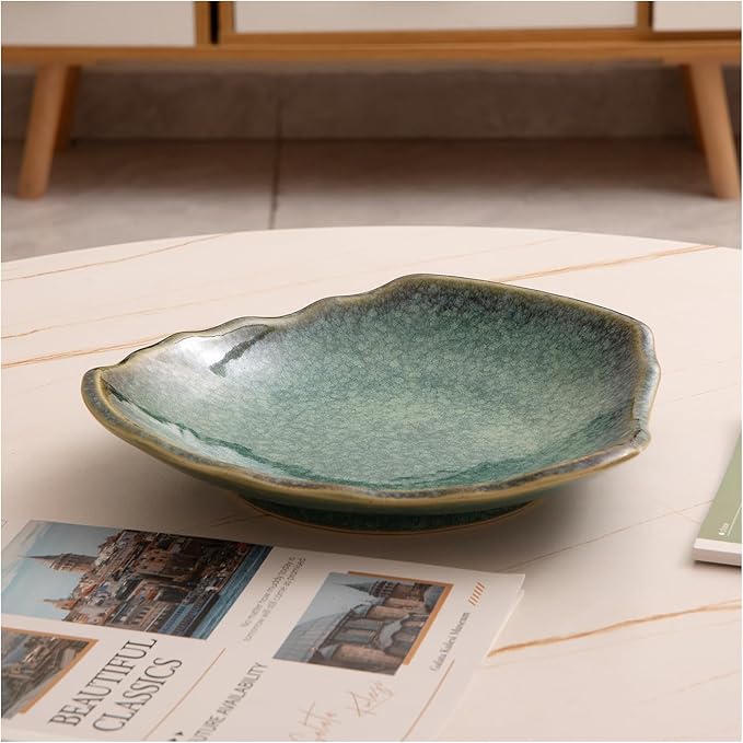 10'' Large Decorative Bowl - Ceramic Decorative Dish for Kitchen Counter, Key Bowl for Entryway Table, Modern Centerpiece Decor Dish for Home Decor Accents, .(10“GREEN)