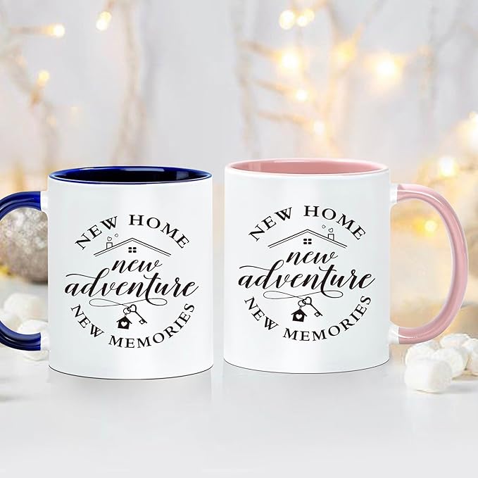 House Warming Gift Set for New Homeowners - Ceramic Adventure Memories Mug Pair (His & Hers), Unique Move-In Present for Couples, Women, Friends, Realtor Closing Gifts for Clients -64