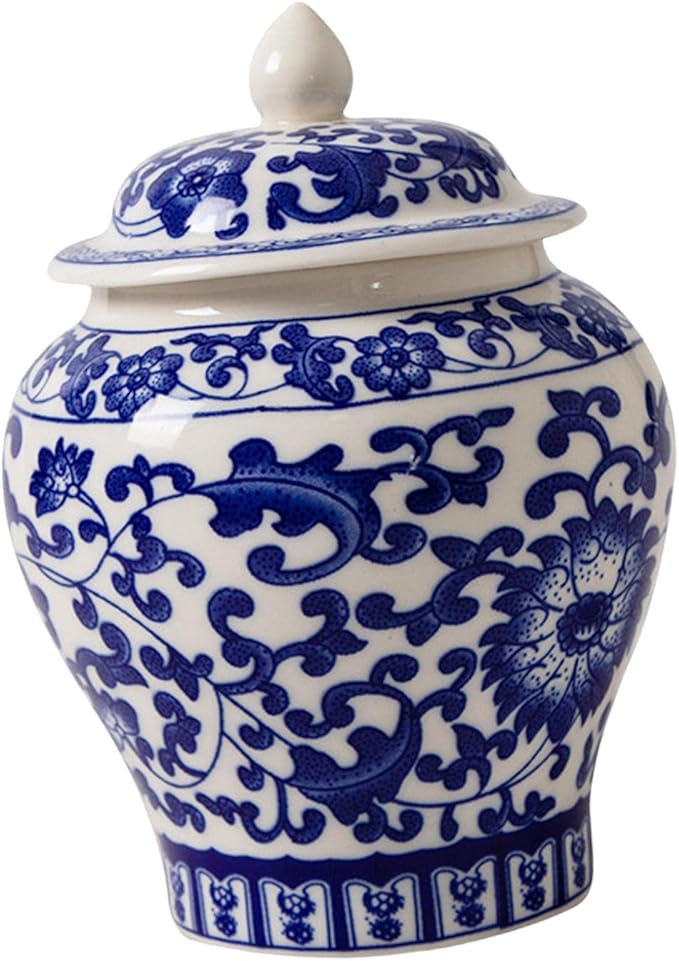 Ceramic Ginger Jar, Porcelain Jars Gift Chinese Crafts Decorative Vase Asian Ginger Jar for Office Countertop Party Home Floral Arrangement, Style A