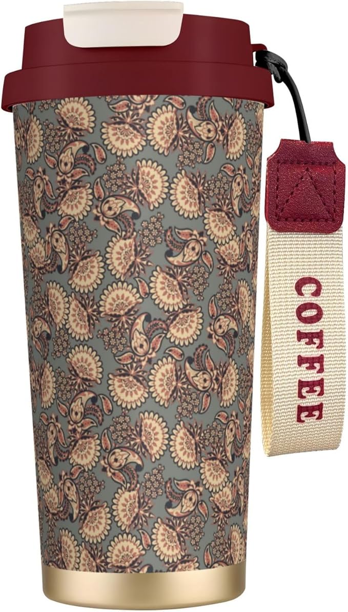 Asian Style Floral for Travel Coffee Mug 100% Leakproof 316 Stainless Steel Vacuum Insulated Tumbler with Lid and Straw for Water, Iced Tea or Coffee, Smoothie and More