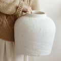 Large Ceramic Vase, 11" Rustic Farmhouse Terracotta Vase for Home Decor, Artisan Decorative Flower Vase for Living Room, Table Centerpiece, Bedroom (Rustic White)