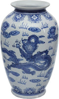 Red Lantern 14" Dragon Blue & White Porcelain Tung Chi Vase