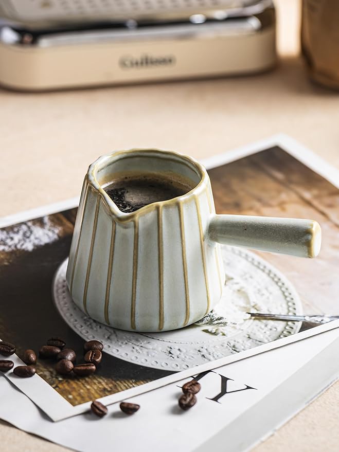 Espresso Cup Ceramic, Espresso Accessories, Espresso Measuring Cup with Handle, Expresso Shots Cups with Spout, 6 OZ / 200ML, Light Green
