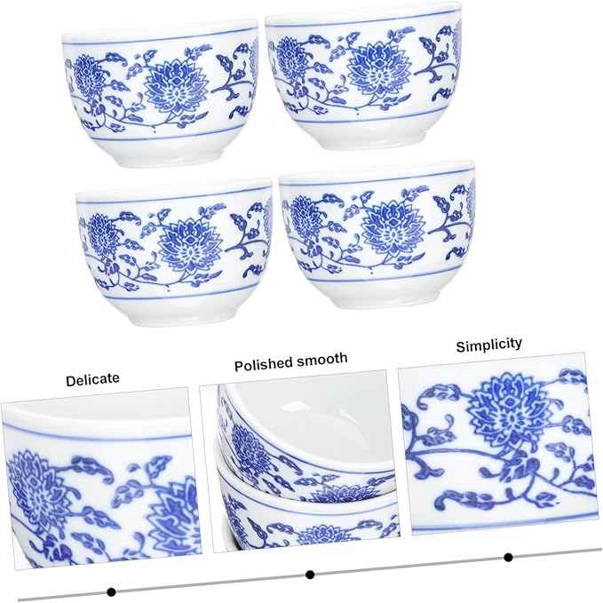 Sake Cup Set,Japanese Sake Cup,4pcs Blue and White Porcelain Wine Glass Asian Tea Cup Ceramic Sake Tea Cup Coffee Cup Mini Tea Cups Crystal Glass Tumblers Ceramic Cups Liquor Cup