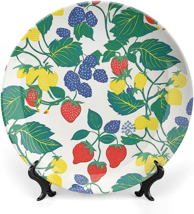 Plates Ceramic Summer Cherry Lemon Citrus Garden Personalized Decor for Wedding Household Table Office Design Collector Plates Including Bracket And Special Hook, Multi Sizes, Gifts for Men Women