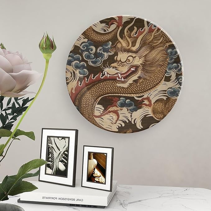 Dragon Gold Oriental Style Asian Ceramic Decorative Plate for Display Office Art Decoration Supplies Home Housewarming Gifts Holiday Party Decorations Customize Gifts for Men Women Anniversary