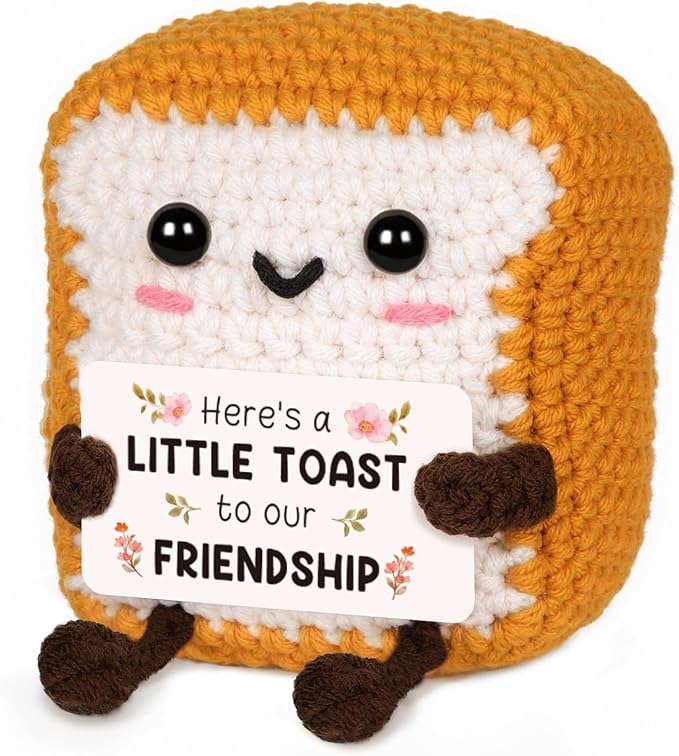 for Women Men, Cute Funny Birthday Valentines Day Thanksgiving for Best Friend Bestie, Handmade Smile Crochet Toast Gifts for BBF Friendship