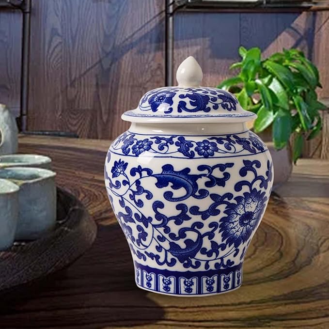 Ceramic Ginger Jar, Porcelain Jars Gift Chinese Crafts Decorative Vase Asian Ginger Jar for Office Countertop Party Home Floral Arrangement, Style A