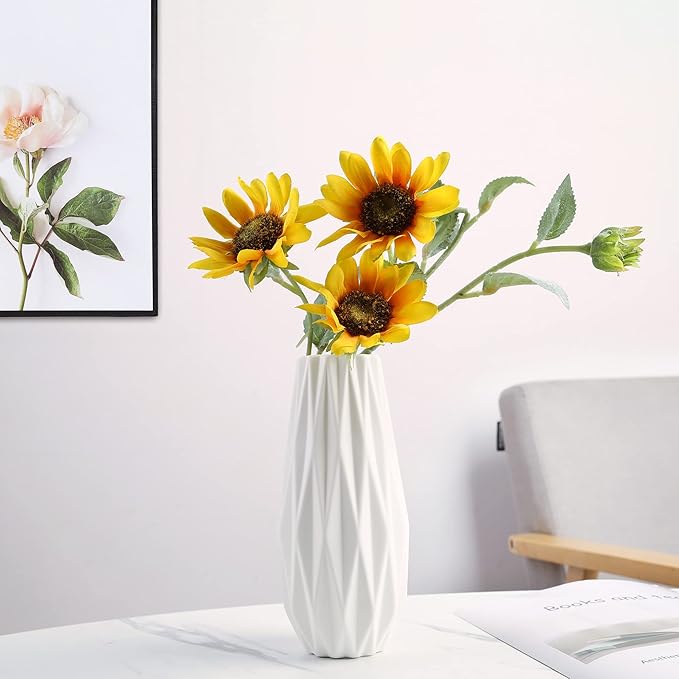 Simple White Ceramic Vase, Modern Home Decoration Porcelain Vase Flower Vase Origami Design, Flower Arrangement Decoration Shooting Props (White)