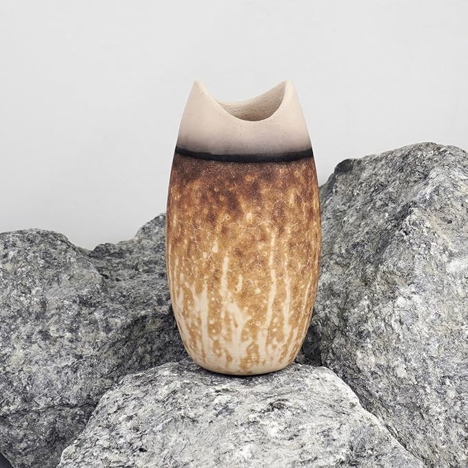 Koi 6.3 inch Handmade Ceramic Raku Vase - Modern Boho Rainbow Wall Art Handmade Home Decor Unique Minimalist - Obvara