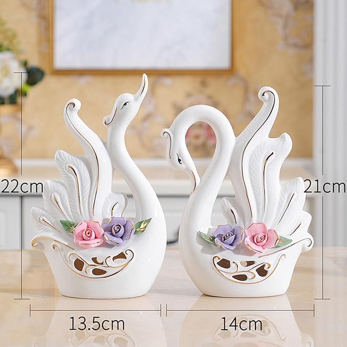 Fenteer Couple Swan Statues for Table Centerpiece Set of 2 Home Decor, Style D