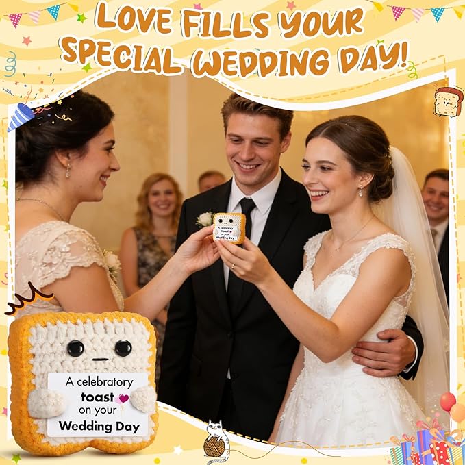 Wedding Gift for Couple, Bride and Groom - Funny Crochet Toast Keepsake - Unique Bridal Shower, Engagement Gift for Mr & Mrs - Cute Home Decor & Card Alternative