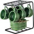 vicrays Ceramic Espresso Coffee Cups - 4 oz Porcelain Espresso Cups Set with Saucers Spoons and Metal Stand for Tea Cafe Cappuccino Latte - Set of 6 - Green