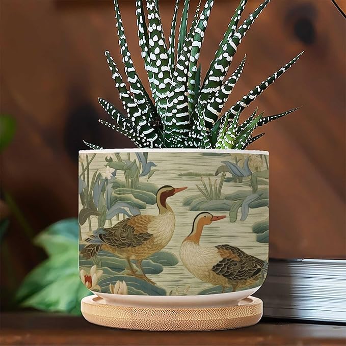 Set of 3 Green Water Lily Chinoiserie Flower Small Pot for Flowers and Duck Garden Ceramics Planters for Indoor Plants Chinoiserie Chic Succulent Planters for Indoor