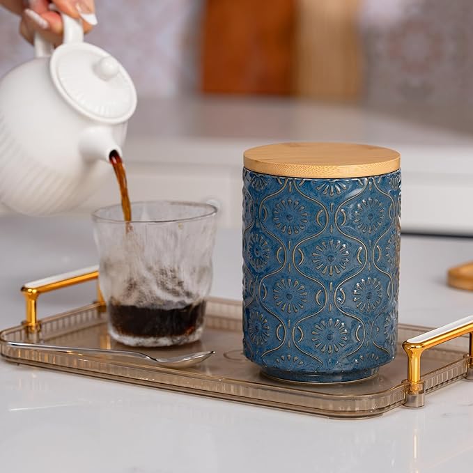 TEATALK Ceramic Canister with Airtight Lid, Perfect for Coffee, Sugar, Tea Storage, 23 Fl Oz, Dark Blue