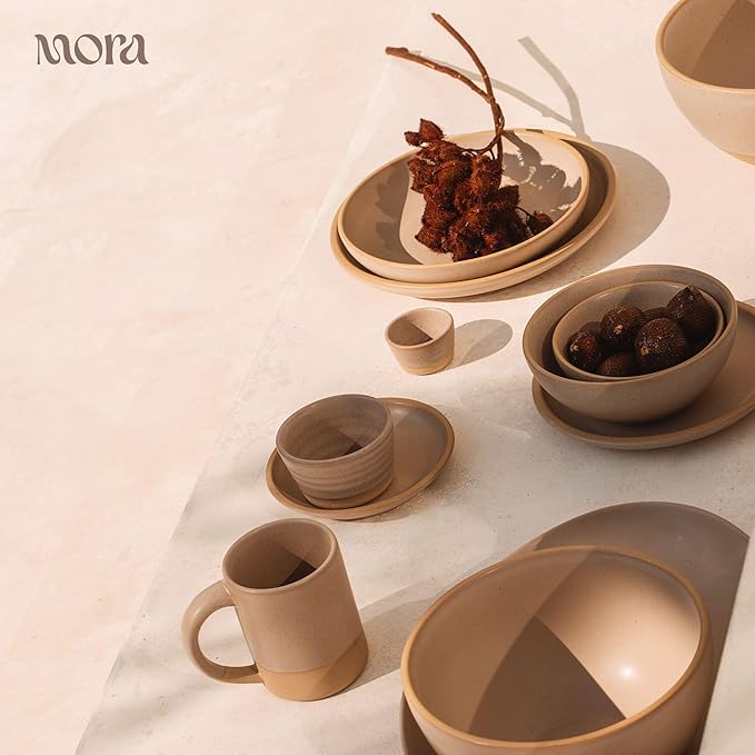 Mora Mini Ramekins Set of 4, 8oz Ceramic Pottery Baking Dishes - Microwave, Oven and Dishwasher Safe - Mushroom