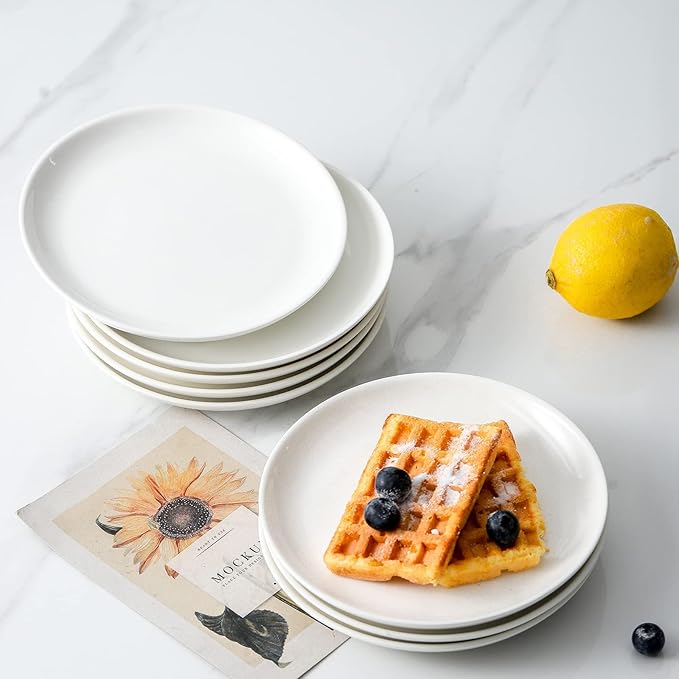 30 Piece Ceramic Appetizer Plates, 5.6 Inch Small Dessert Plates Set, White Round Plates for Bread, Butter, Snack, Lightweight Dinnerware Saucer Sets - Ivory, Oven, Microwave & Dishwasher Safe